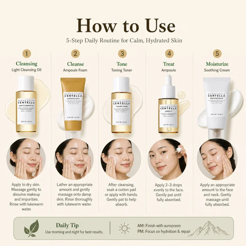 Korean Centella Travel Kit,Toner, Ampoule,Soothing Cream,Ampoule Foam,Cleansing Oil Basic Skincare Mini 5Pcs Trial Kit Box